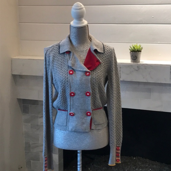 sparrow Sweaters - Sparrow Double Breasted Gray/Red Cardigan EUC!